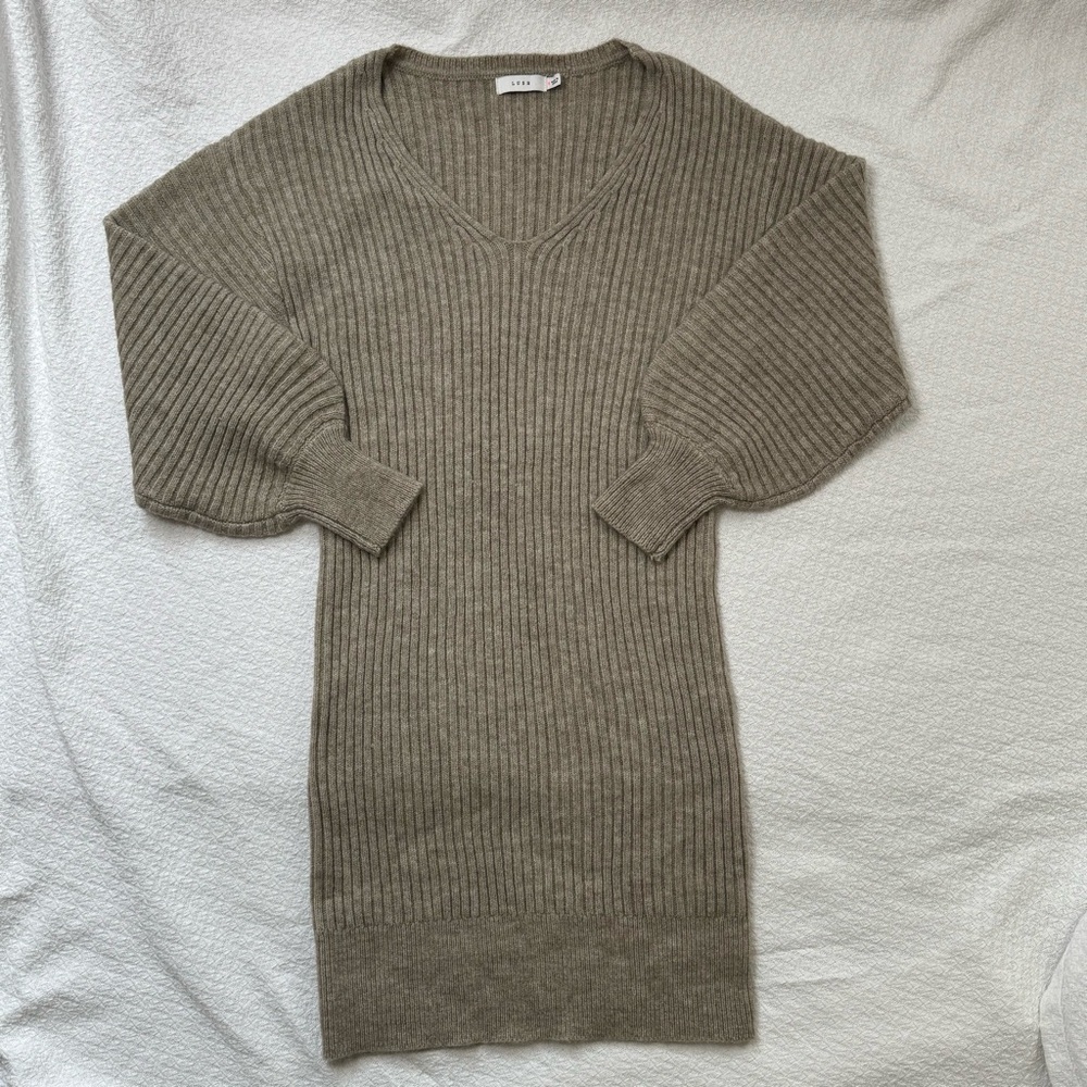 Zara Khaki Ribbed V-Neck Sweater Tunic‎ Size Small